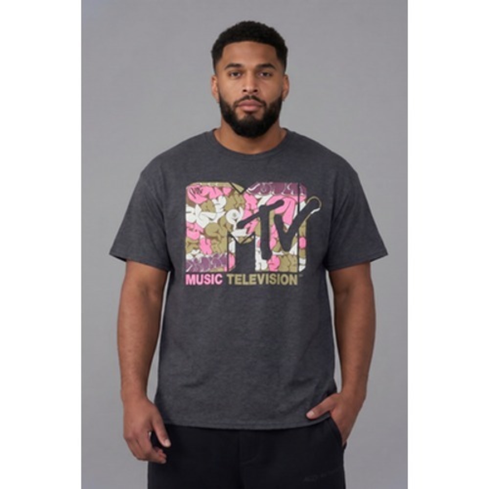 MTV Shirt Mens 3XL Gray Music Television Logo Floral Graphic Tee Top Retro‎